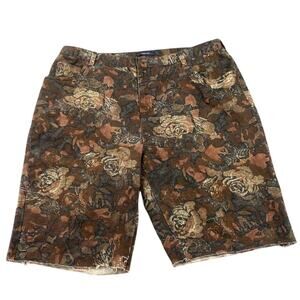 Vintage Bill Blass Shorts Men 40W Easy Fit Brown Floral‎ Tapestry Cutoff Hem